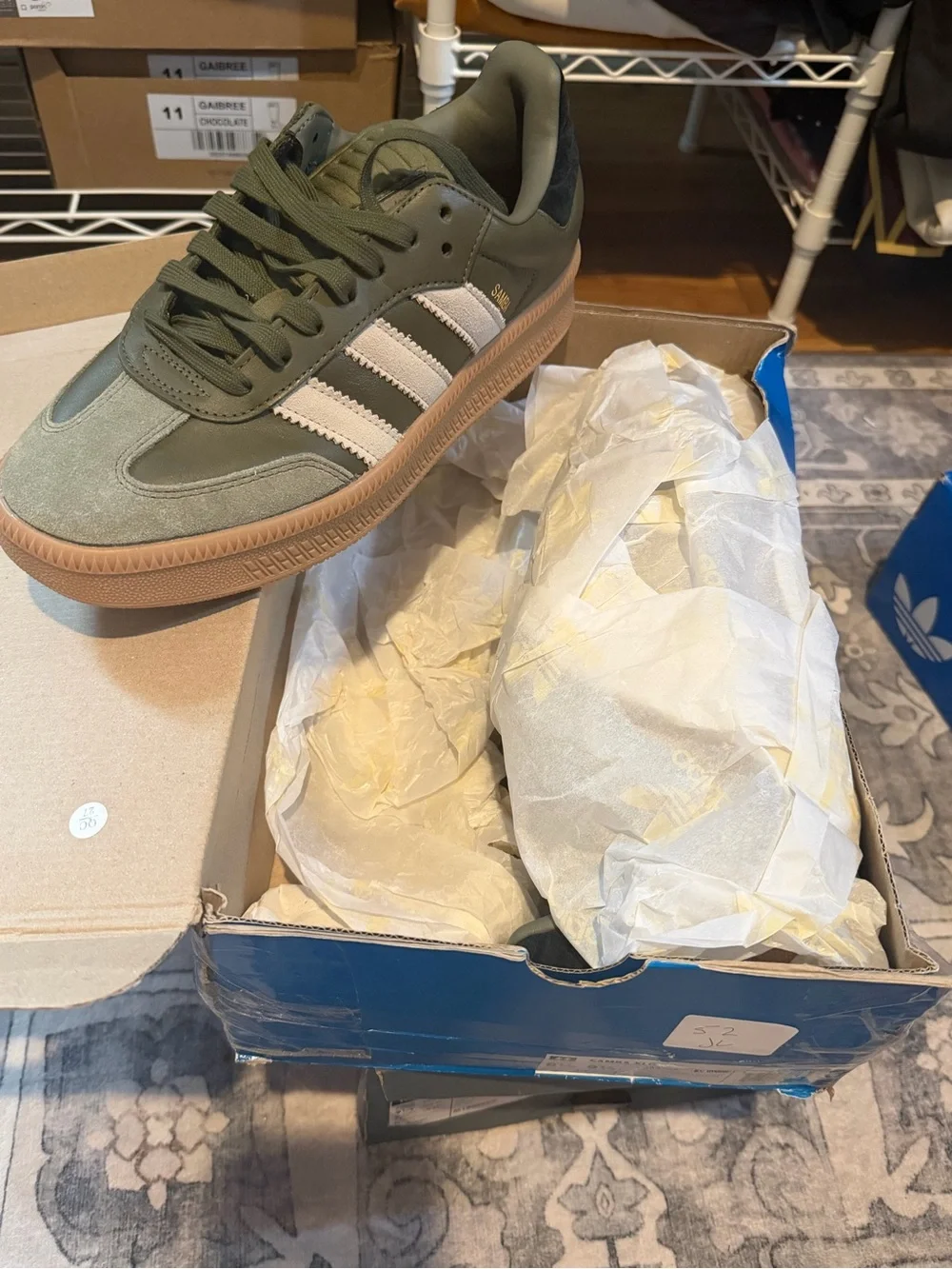 adidas Olive Green White Gum Court-Style Sneakers